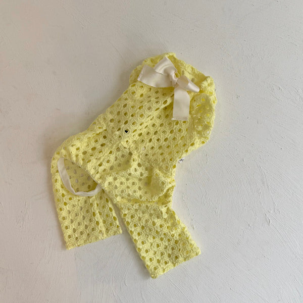 Breeze Lace Knit パフスリーブリボンオールインワン