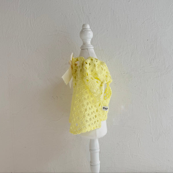 Breeze Lace Knit パフスリーブリボントップス