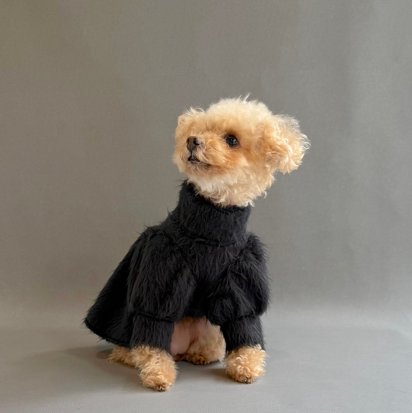 パフスリーブワンピース-シャギーニット