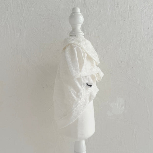 襟付きフレンチパフスリーブトップス（レースカットソー）