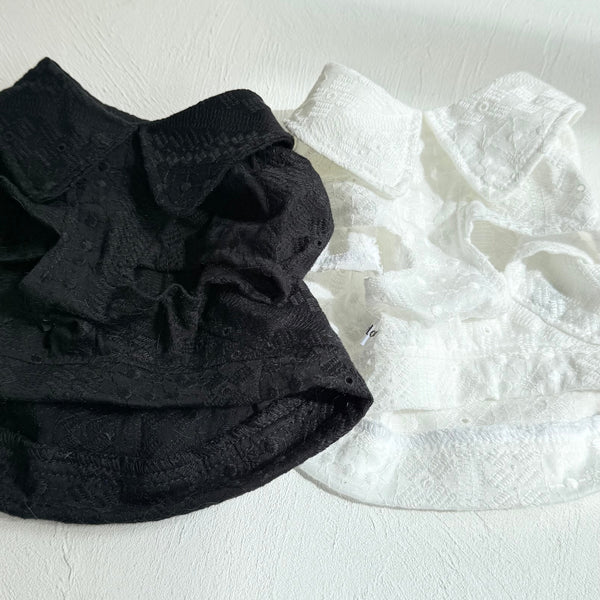 襟付きフレンチパフスリーブトップス（レースカットソー）