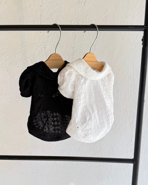 襟付きフレンチパフスリーブトップス（レースカットソー）